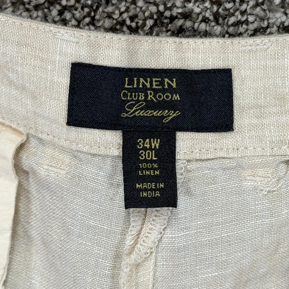 Club Room Luxury Linen Pants Mens 34/30 Beige Chino Travel Beach Vacation Resort